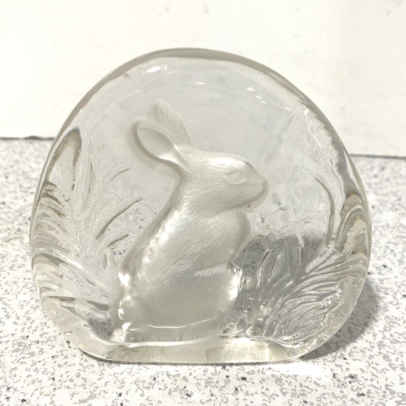 Vintage Paperweight Zajecar Yugoslavia Leaded Crystal clear carved bunny rabbit - Picture 2 of 7